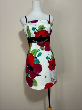 Guess Floral Mini Dress with Gold Tone Chain